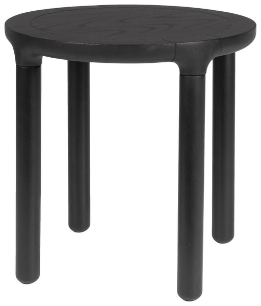 Beistelltisch STORM rund Ø 45 cm von Zuiver in Schwarz mit runder MDF-Platte und vier zylindrischen Holzbeinen.