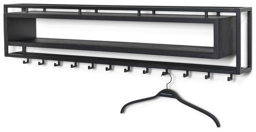Garderobe Wandgarderobe SCHOOL 120 BLACK EDITION in Gesamtansicht mit mehreren Haken und Ablagefach.