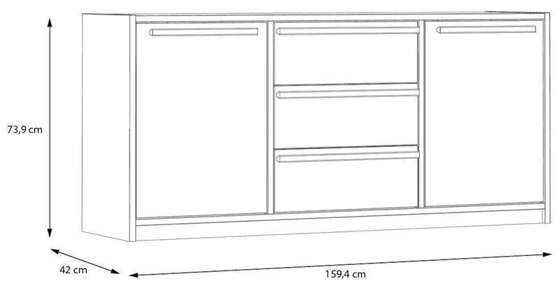 Sideboard S-ROOM mit 2 Türen und 3 Schubladen in Weiß / Catania Eiche