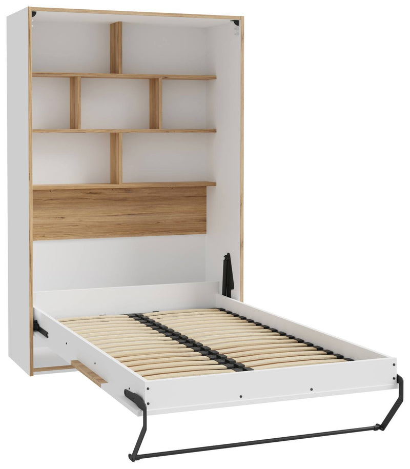 Schrankbett S-ROOM 120 x 200 Klappbett Weiß und Catania Eiche Forte