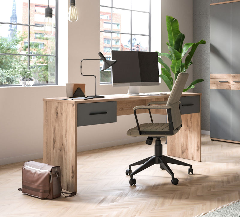 Schreibtisch MASON in Nox Eiche und Basalt grau 150 x 76 cm