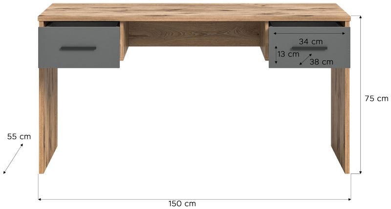 Schreibtisch MASON in Nox Eiche und Basalt grau 150 x 76 cm