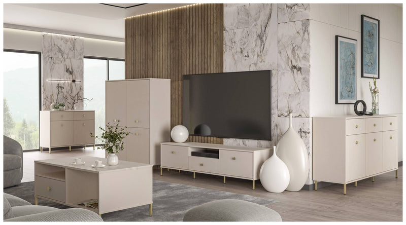 Sideboard SALVATRICE in Sand-Optik mit 3 Türen 3 Schubladen von Forte