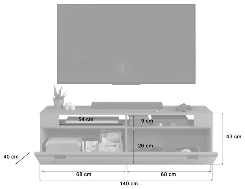 Wohnwand FRENO 4-teilig - in Nox Eiche/Grau inkl. LED-Beleuchtung