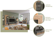 Wohnwand FRENO 4-teilig - in Nox Eiche/Grau inkl. LED-Beleuchtung