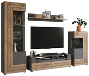 Wohnwand FRENO 4-teilig - in Nox Eiche/Grau inkl. LED-Beleuchtung