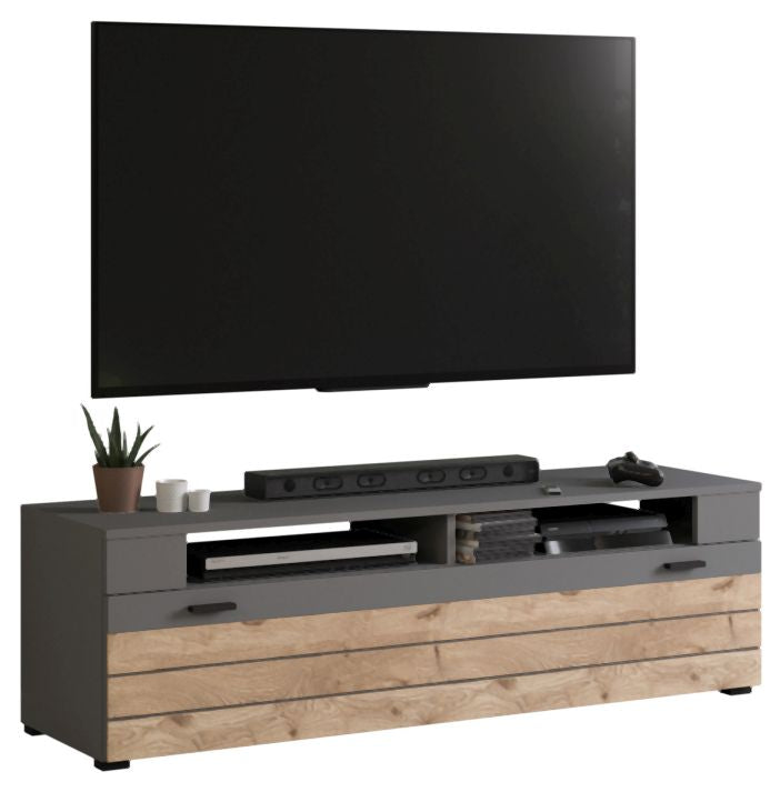 Wohnwand FRENO 4-teilig - in Nox Eiche/Grau inkl. LED-Beleuchtung