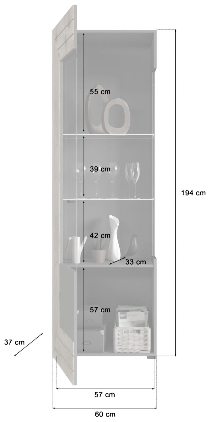 Wohnwand FRENO 4-teilig - in Nox Eiche/Grau inkl. LED-Beleuchtung