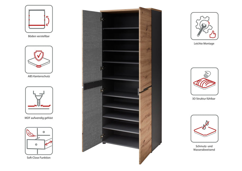 Dielenschrank Memphis mit Spiegel Artisan Eiche Graphit Nachbildung