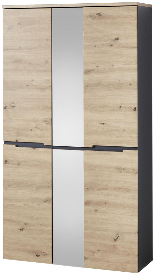 Dielenschrank Memphis 3-türig mit Spiegel Artisan Eiche Graphit in Gesamtansicht mit Spiegeltür.