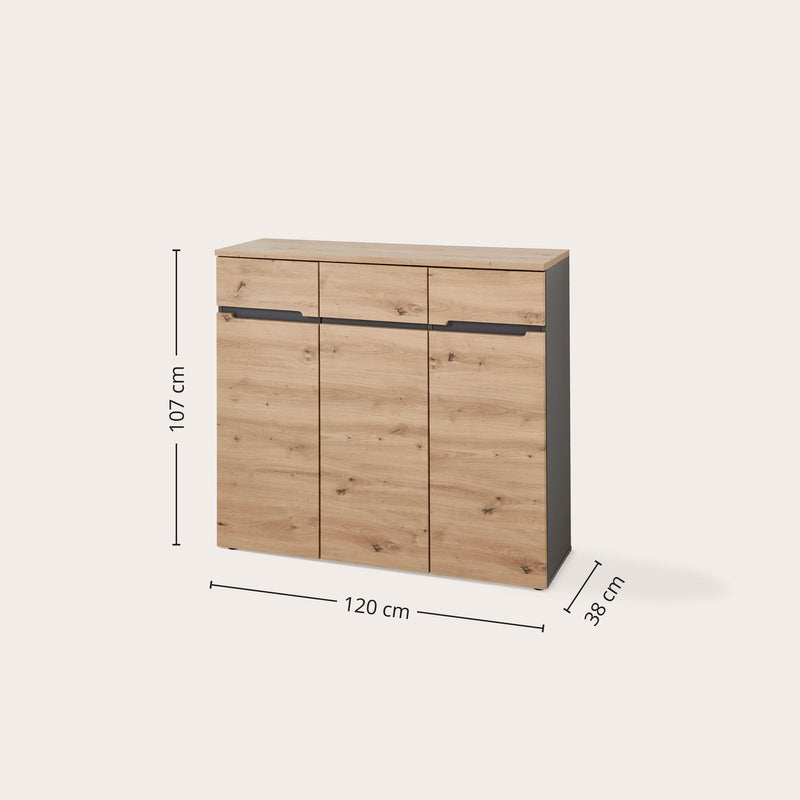 Schuhschrank MEMPHIS 3-türig Artisan Eiche Graphit Nachbildung