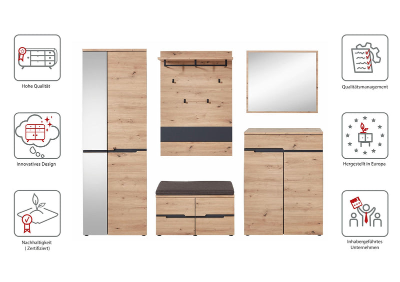 Garderoben Set MEMPHIS GH80 Artisan Eiche Nachbildung 5-teilig