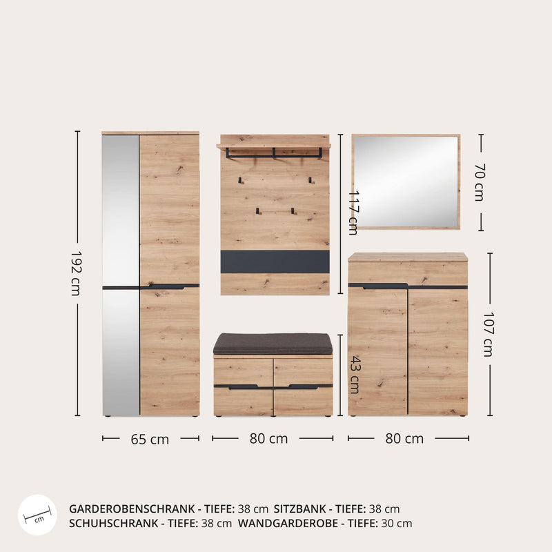 Garderoben Set MEMPHIS GH80 Artisan Eiche Nachbildung 5-teilig