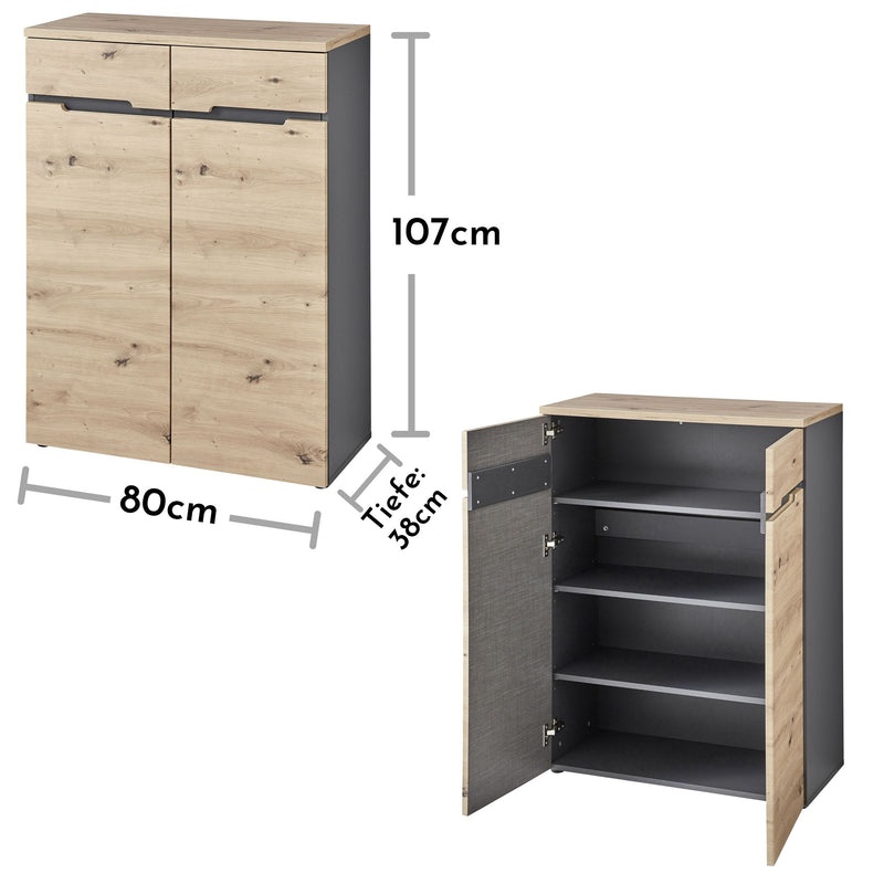 Kommode MEMPHIS 2-türig Artisan Eiche Graphit Nachbildung