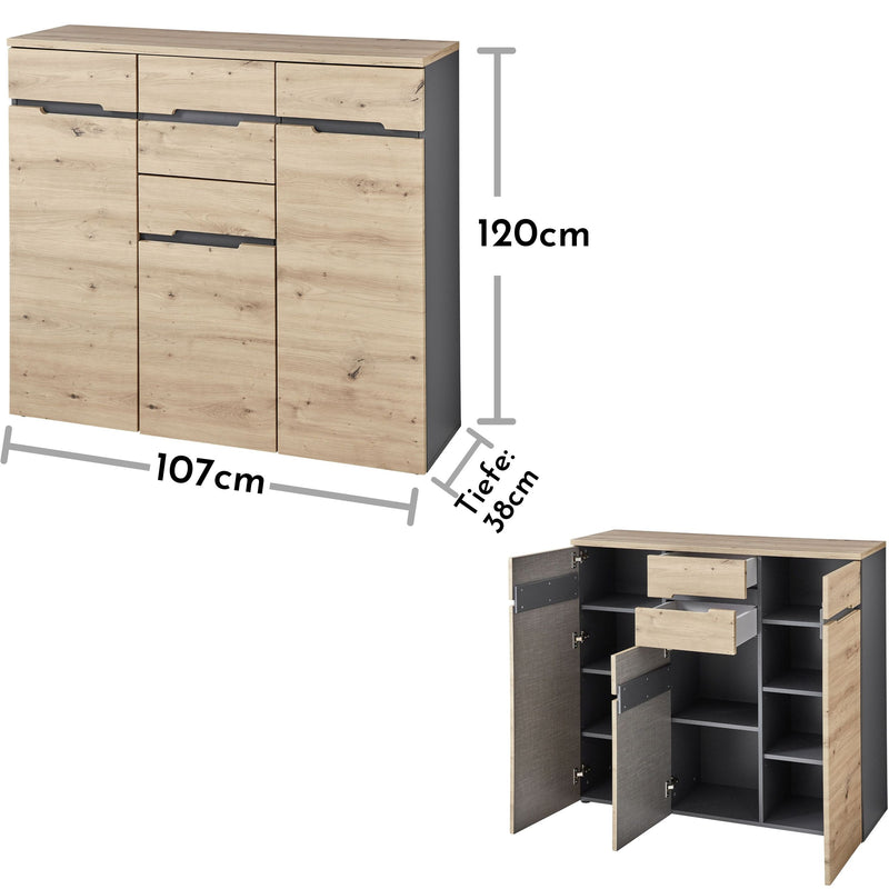 Kommode MEMPHIS GH24 3-türig Artisan Eiche Graphit Nachbildung
