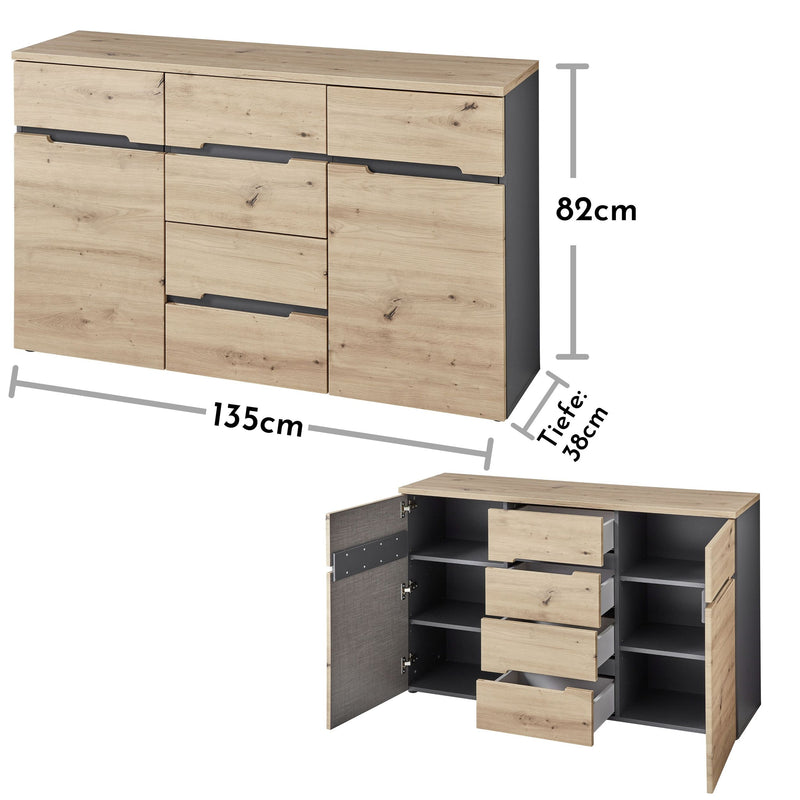 Kommode MEMPHIS GH27 2-türig Artisan Eiche Graphit Nachbildung