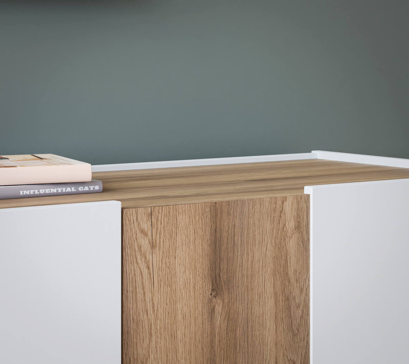 Lowboard LEWISVILLE TV Kommode Optik Hellgrau / Valencia Oak
