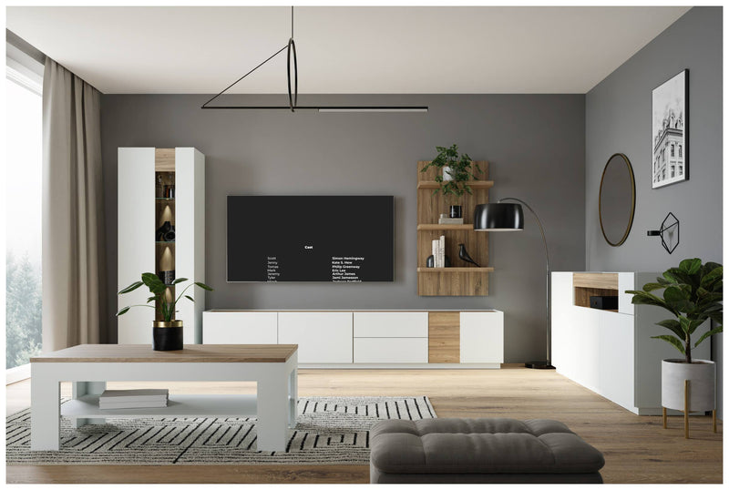 Sideboard LEWISVILLE Kommode mit 3 Türen Dekor Hellgrau / Valencia Oak
