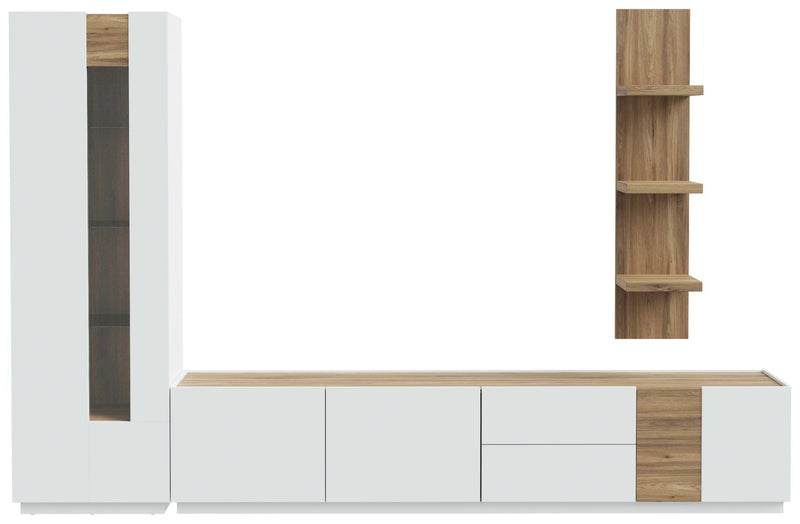 Wohnwand LEWISVILLE Wohnzimmer 3-tlg Optik Secret Grey / Valencia Oak