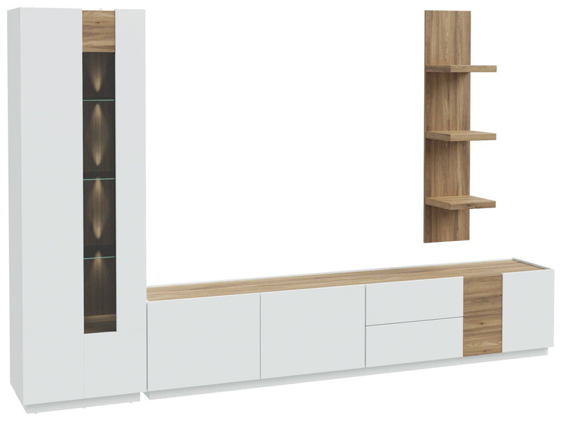 Wohnwand LEWISVILLE Wohnzimmer 3-tlg Optik Secret Grey / Valencia Oak