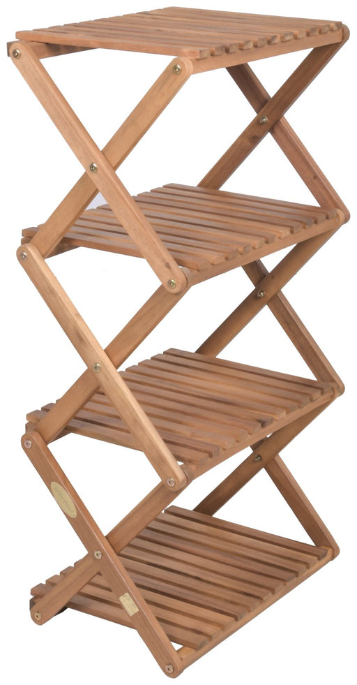 Pflanzregal Klappregal TULSA mit 4 Ebenen, Gesamtansicht mit Holzgestell und Ablageboden in Natur.