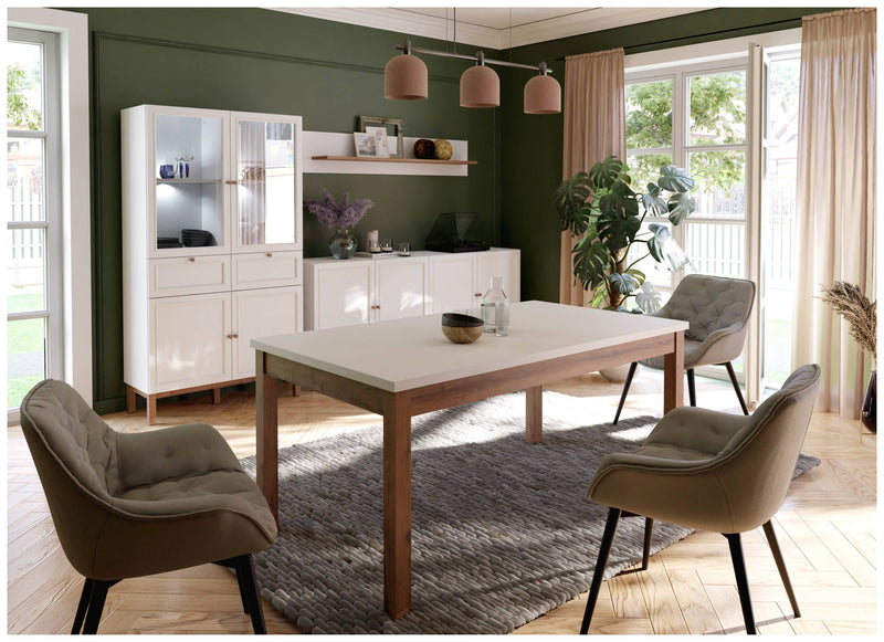 PENKRIDGE Esszimmer mit Vitrinenschrank in Secret Grey / Schlammeiche