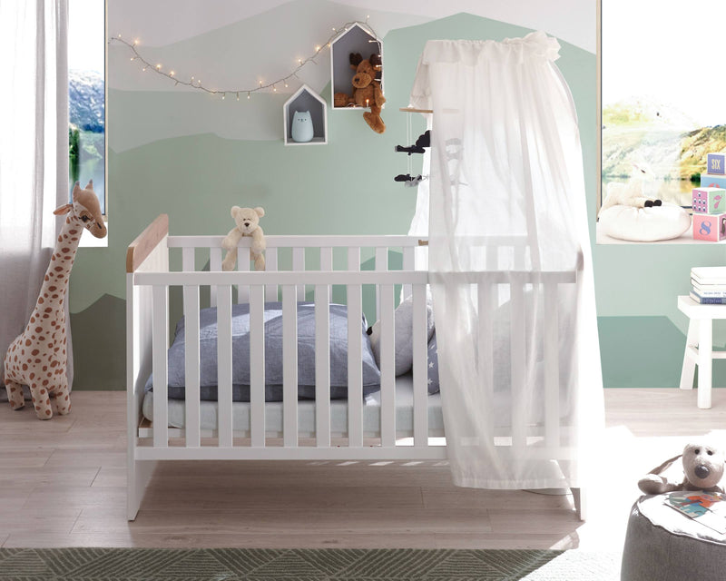 Babybett Kinderbett Jasmin 70 x 140 cm 3 Schlupfsprossen Pinie weiß