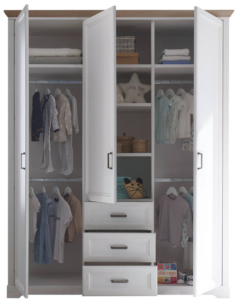 Kleiderschrank JASMIN 3-trg. 3 Schubladen Pinie weiß Nachbildung