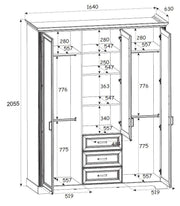 Kleiderschrank JASMIN 3-trg. 3 Schubladen Pinie weiß Nachbildung