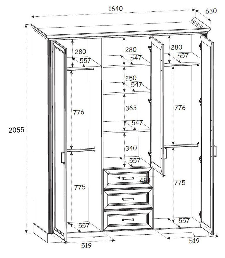 Kleiderschrank JASMIN 3-trg. 3 Schubladen Pinie weiß Nachbildung