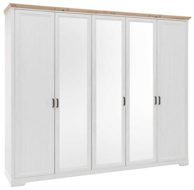 Kleiderschrank JASMIN 5 Türen mit Spiegel Pinie weiß Nachbildung