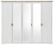 Kleiderschrank JASMIN 5 Türen mit Spiegel Pinie weiß Nachbildung