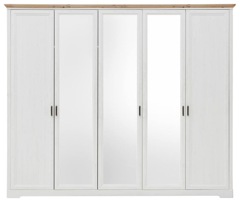 Kleiderschrank JASMIN 5 Türen mit Spiegel Pinie weiß Nachbildung