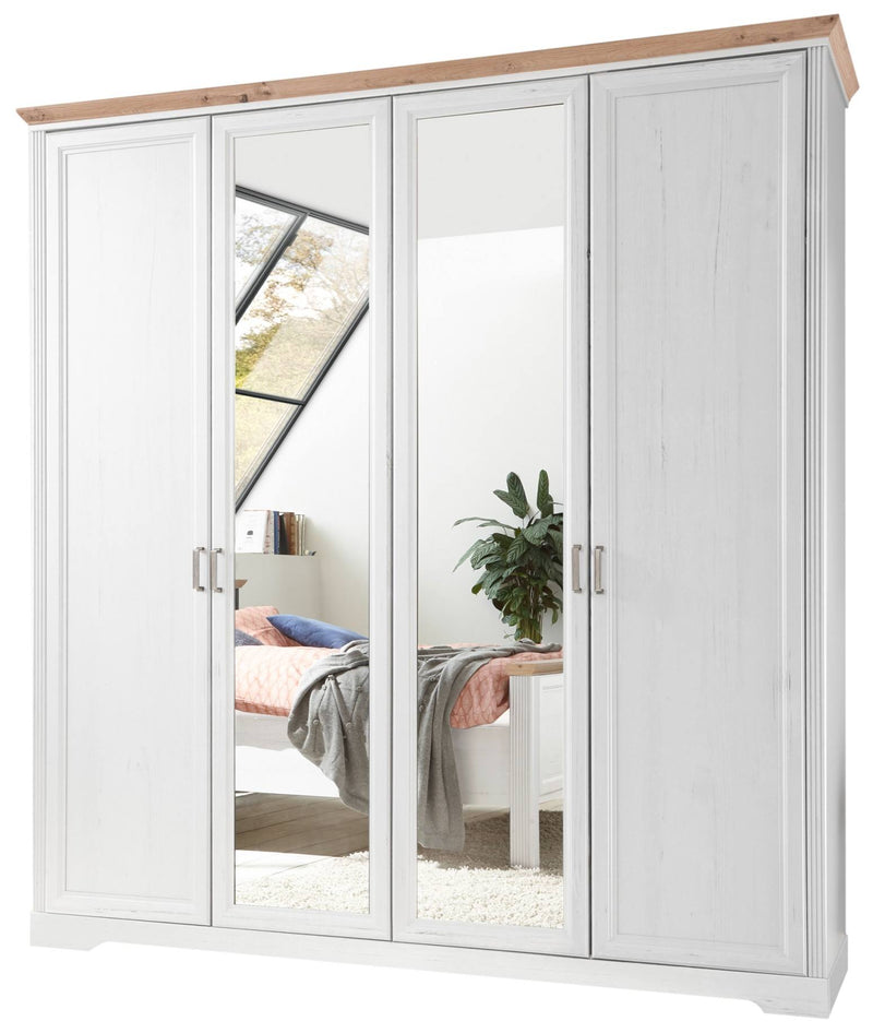 Kleiderschrank Schlafzimmerschrank JASMIN 4-trg Pinie weiß Nachbildung