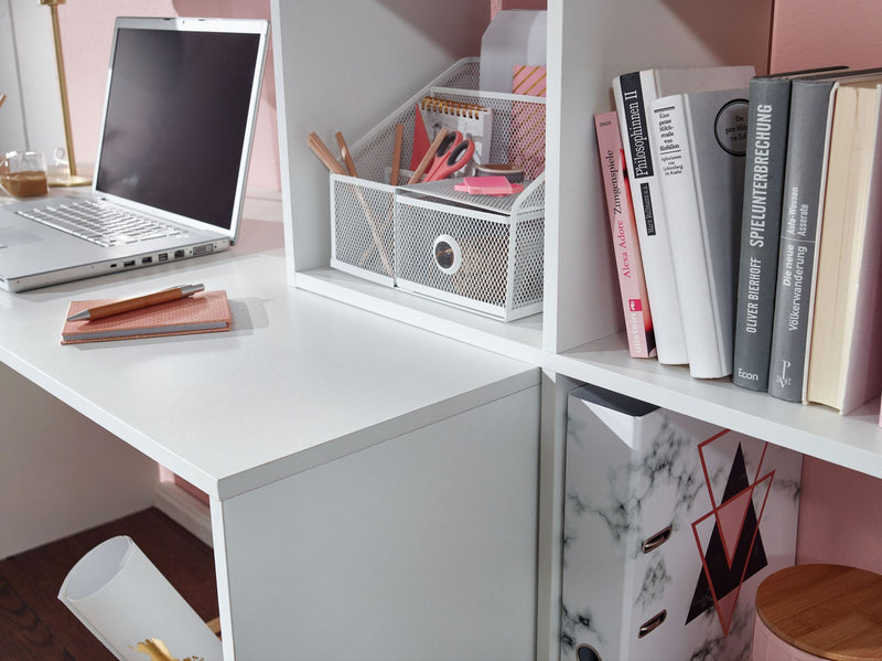 Moderner Homeoffice Schreibtisch mit 6 Ablagefächern in Weiß