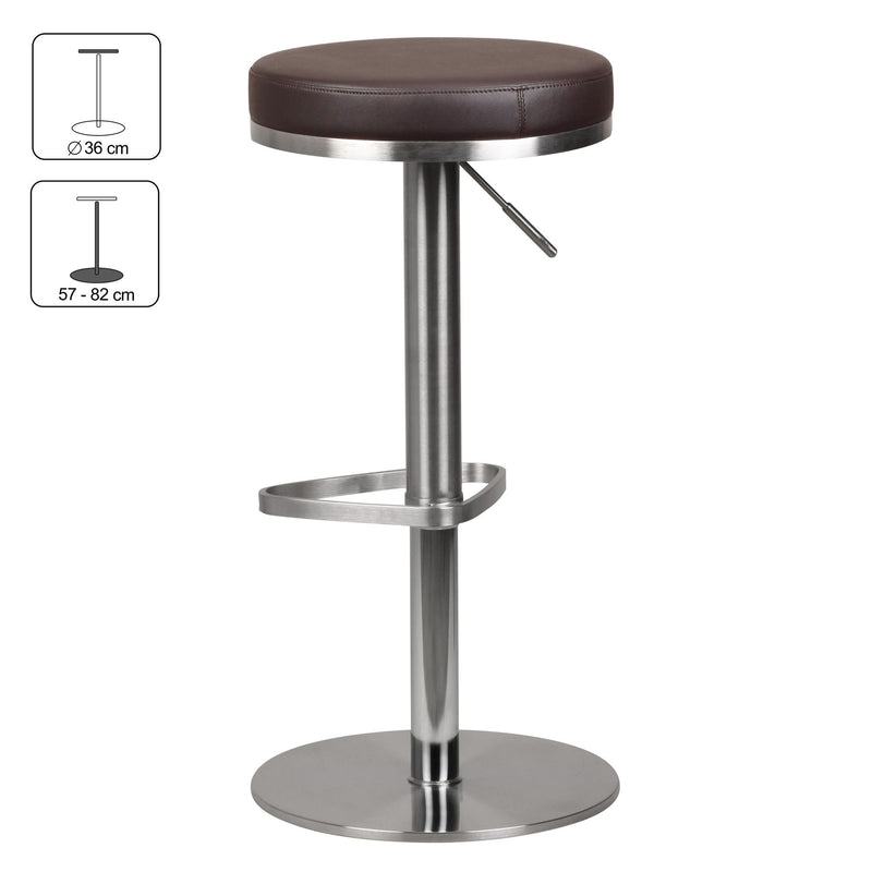 Barhocker WL1.612 Braun Edelstahl verstellbare Sitzhöhe 360° drehbar