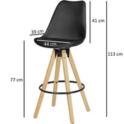 2er Set Barhocker LIMA Retro Design Kunstleder Schwarz Holz mit Lehne
