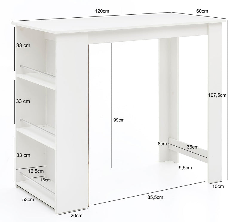 Stehtisch Holz Küchenbartisch Bartresen mit integriertem Regal