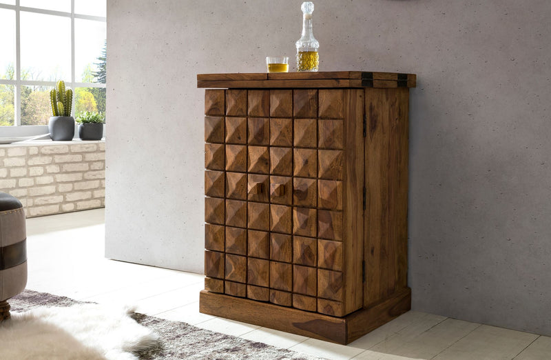 Hausbar LUCCA Sheesham Massivholz 65x91x50 cm Weinbar ausklappbar