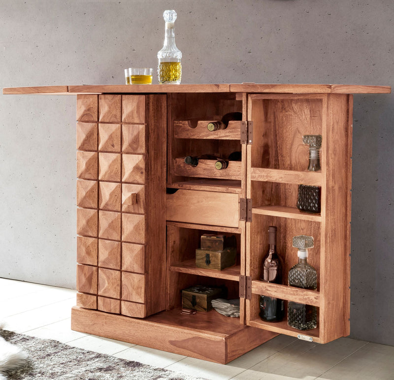 Hausbar LUCCA Akazie Massivholz 65x91x50 cm Weinbar ausklappbar