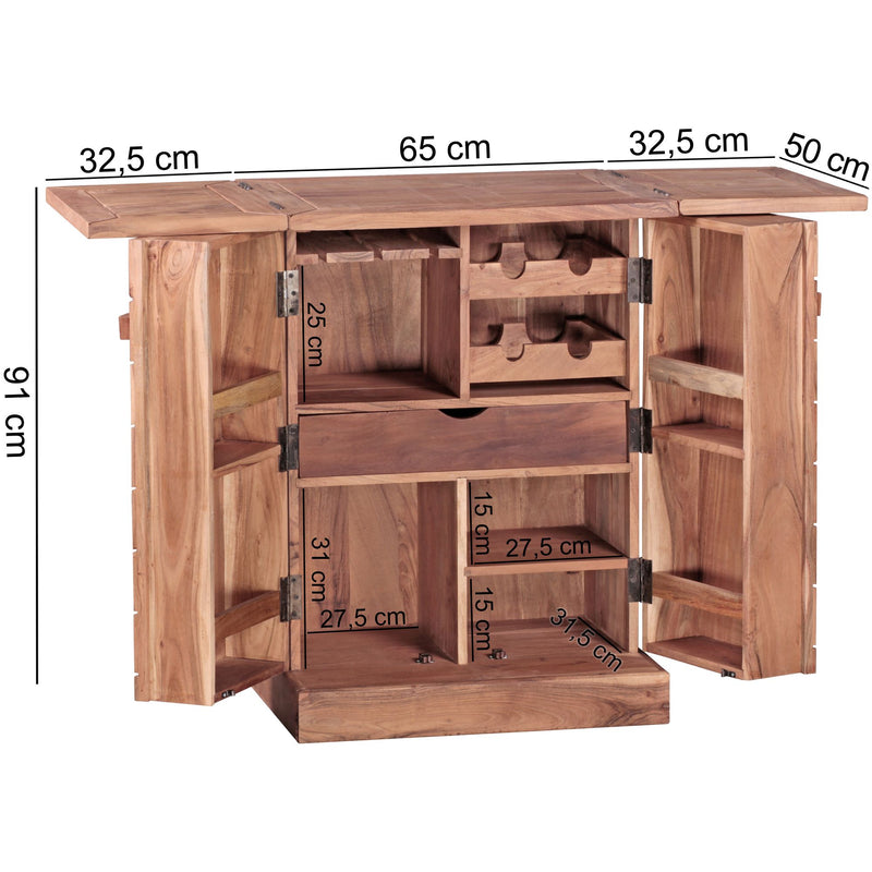 Hausbar LUCCA Akazie Massivholz 65x91x50 cm Weinbar ausklappbar
