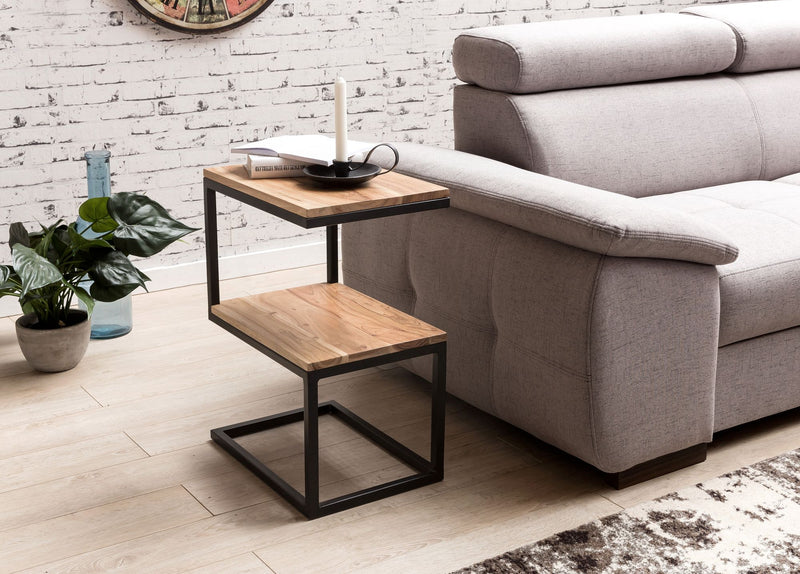 Beistelltisch AKOLA S-Form Massiv-Holz Akazie / Metall 45 x 60 x 30 cm
