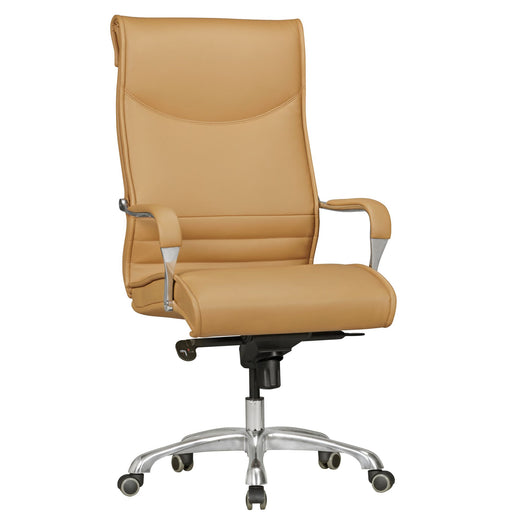 Bürostuhl Chefsessel BIGBOSS in Caramel mit Kunstlederbezug, Aluminium-Gestell und Chromfußrolle, Gesamtansicht.