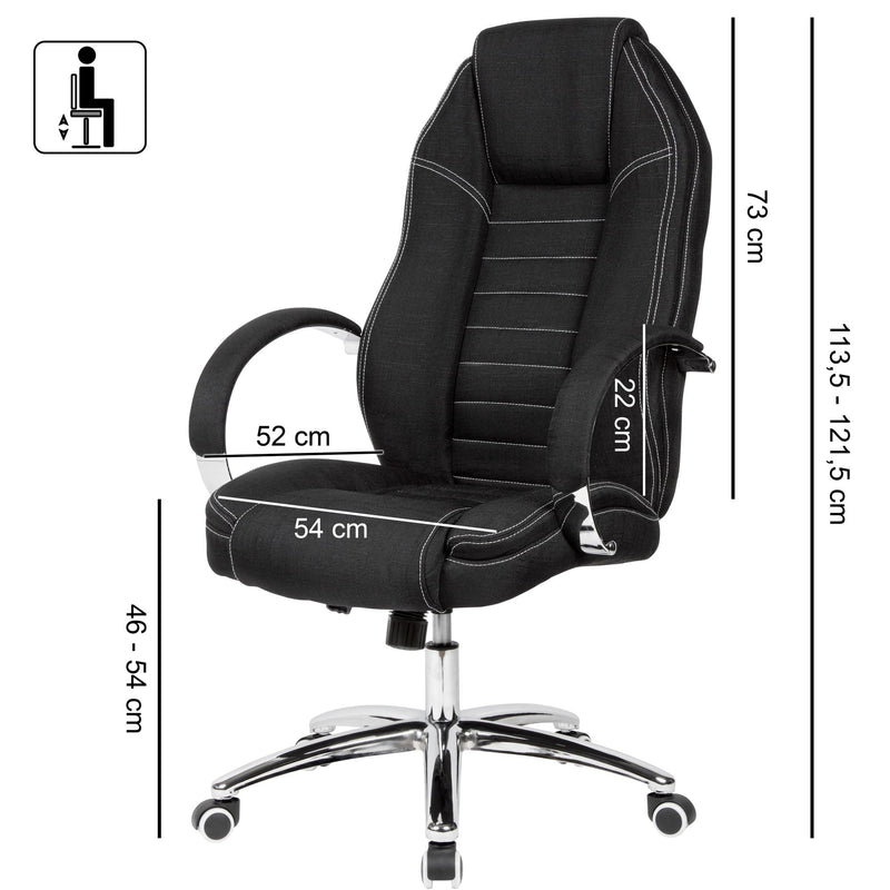 Bürostuhl Chefsessel Stoff Schwarz in Jeansoptik mit Wippfunktion