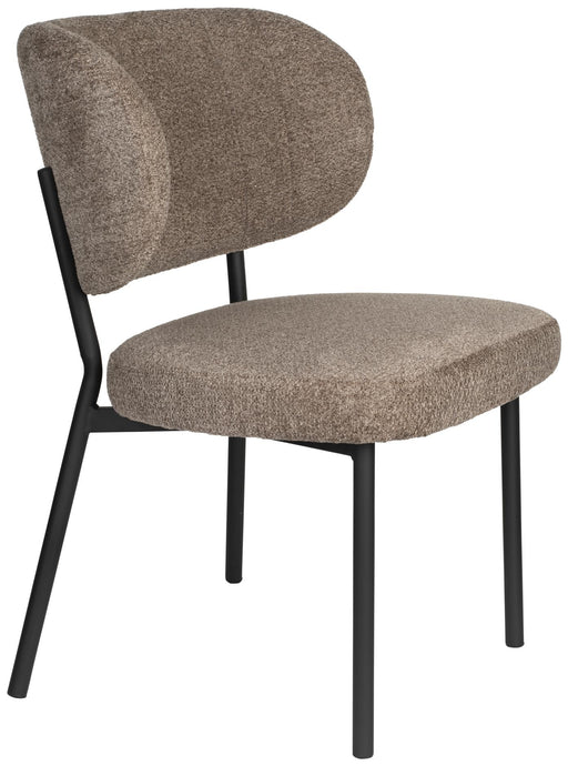 Stuhl Esszimmerstuhl SANNE in Braun mit schwarzem Stahlgestell, Gesamtansicht von vorne.