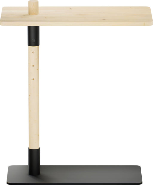 Beistelltisch ADJUST TABLE höhenverstellbar mit Kieferholzplatte und schwarzem Metallgestell in Gesamtansicht.