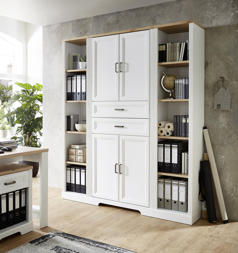 Komplettbüro Landhaus Büro-Set JASMIN 9-teilig Pinie weiß