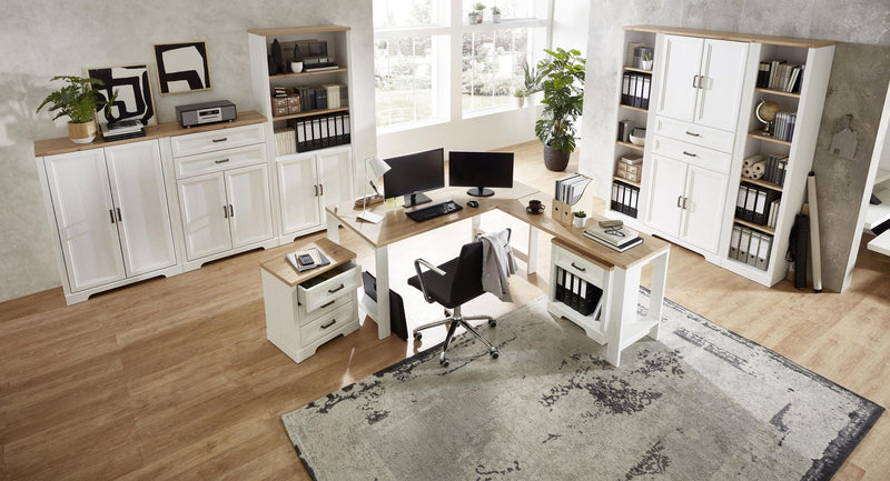 Komplettbüro Landhaus Büro-Set JASMIN 9-teilig Pinie weiß