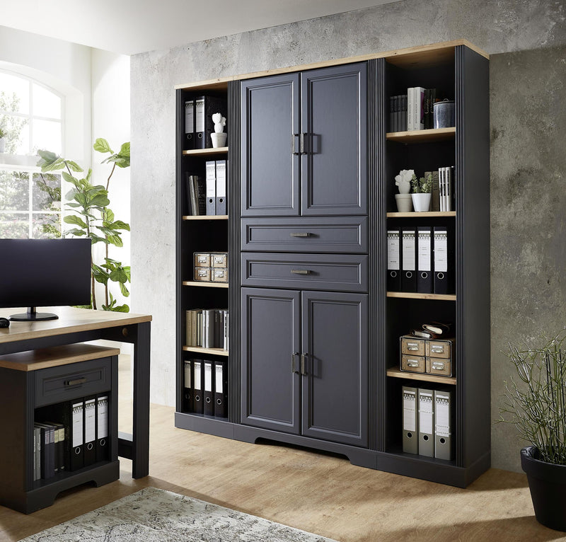 Komplettbüro Landhaus Büro-Set JASMIN 9-teilig Farbton Graphit