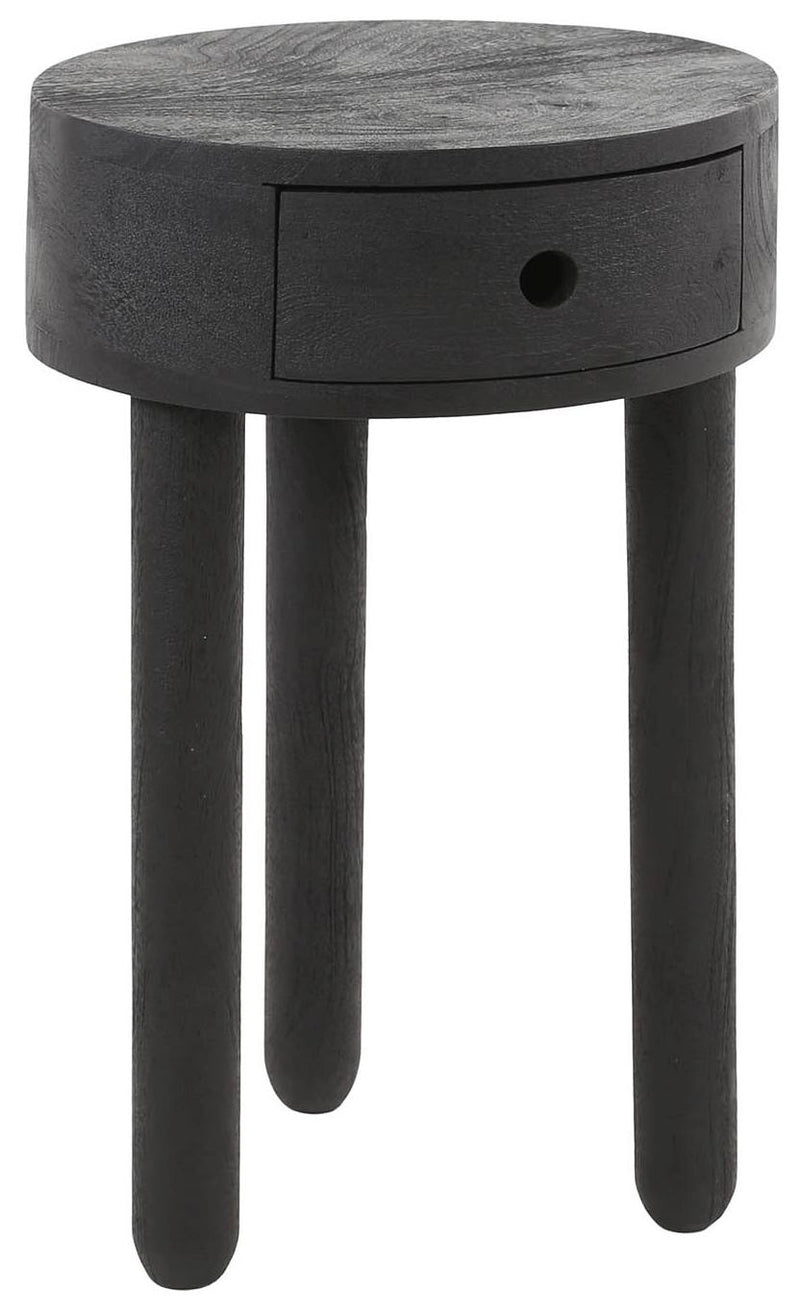Beistelltisch Nachtkommode ROUND FULL WOOD Akazienholz Schwarz